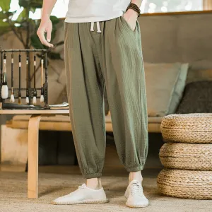 2021 Spring New Men'S Cotton Hemp Chinese Style Loose Casual Pants Young Men'S Elastic Leggings Men'S Wholesale