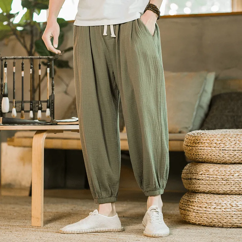 2021 Spring New Men'S Cotton Hemp Chinese Style Loose Casual Pants Young Men'S Elastic Leggings Men'S Wholesale