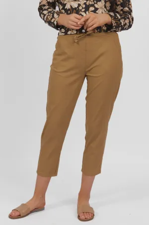 7/8 Length Elastic Waist Pant - Caramel
