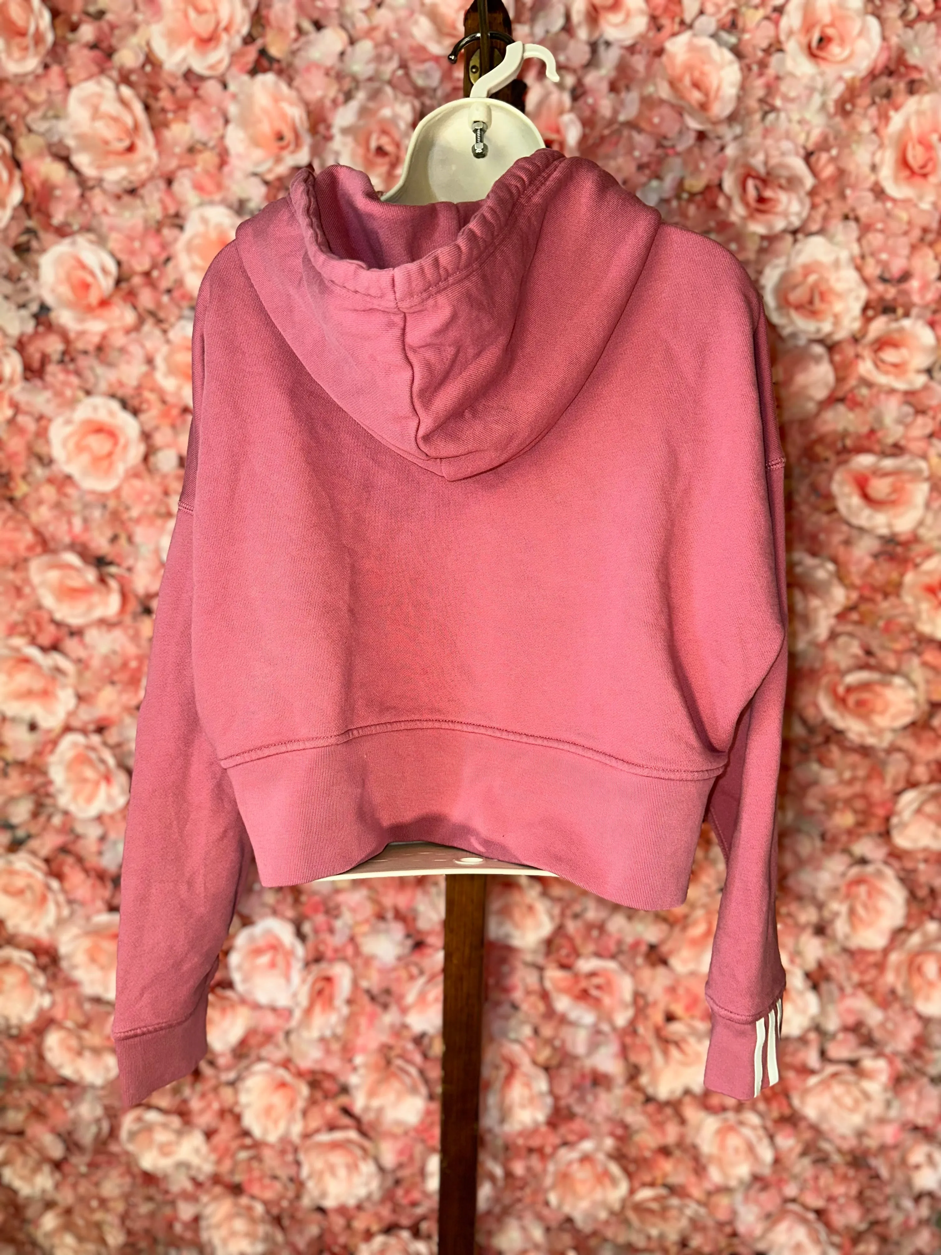 adidas (Large) Pink Cropped Hoodie