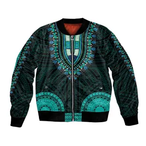 African Dashiki and Polynesian Pattern Bomber Jacket Teal LT9