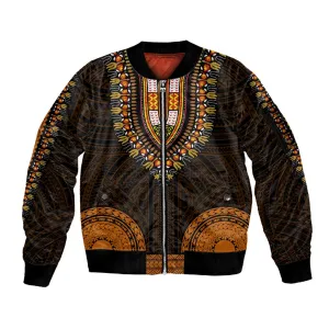 African Dashiki and Polynesian Pattern Sleeve Zip Bomber Jacket Gold LT9