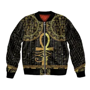 Afro Ancient Egypt Ankh and Eye Of Horus Sleeve Zip Bomber Jacket Egyptian Hieroglyphs LT14