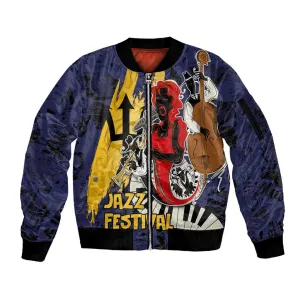 Afro-Barbados Jazz Festival Sleeve Zip Bomber Jacket Abstract Jazz Art LT03