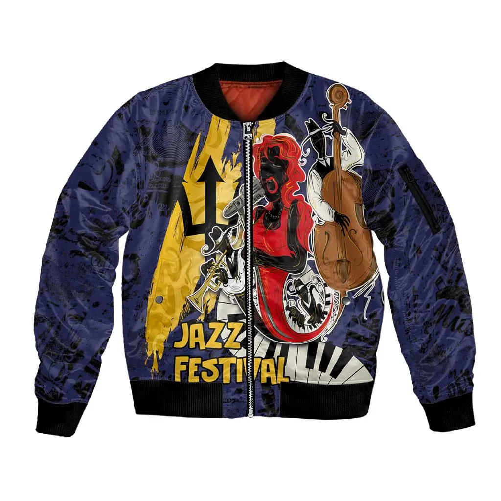 Afro-Barbados Jazz Festival Sleeve Zip Bomber Jacket Abstract Jazz Art LT03
