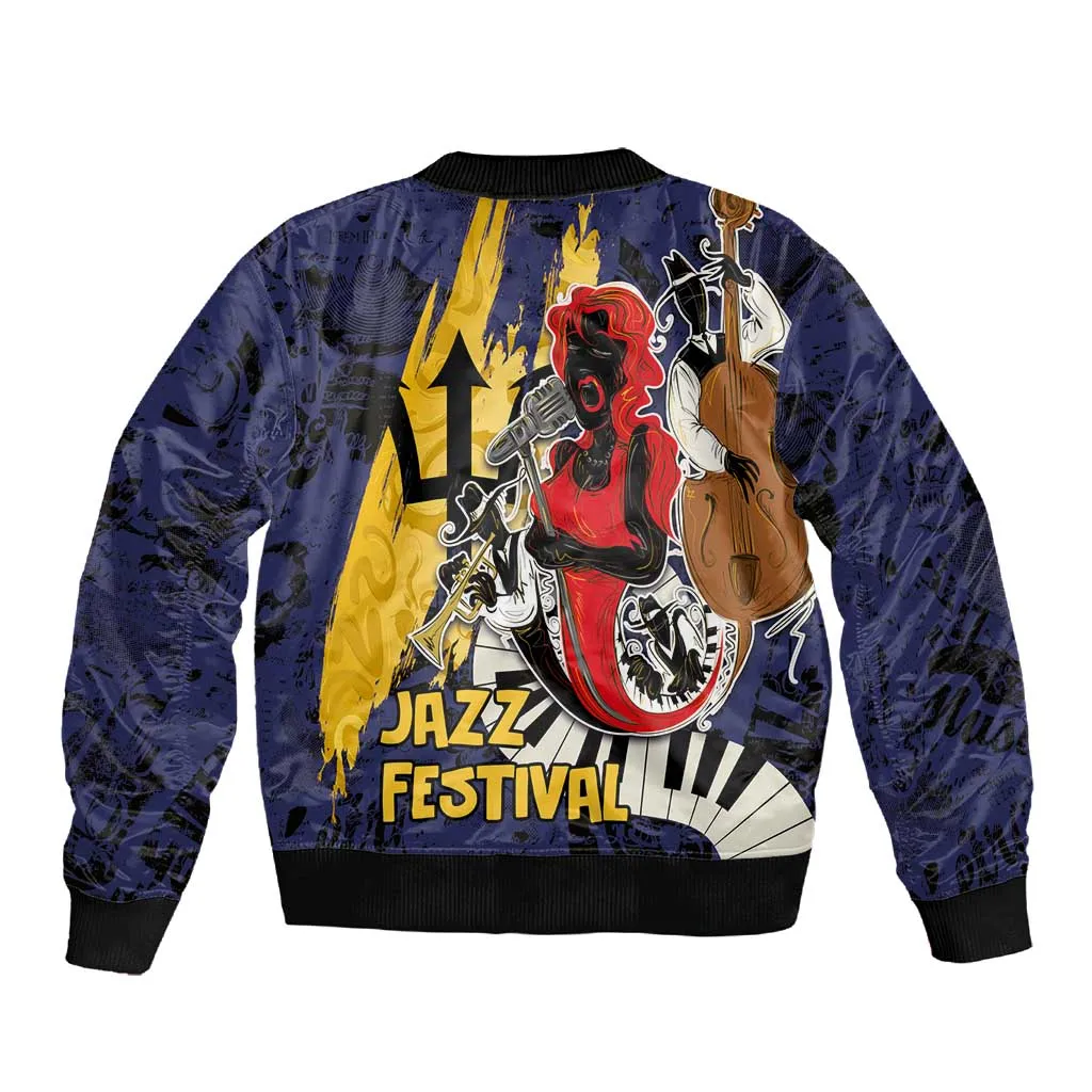 Afro-Barbados Jazz Festival Sleeve Zip Bomber Jacket Abstract Jazz Art LT03