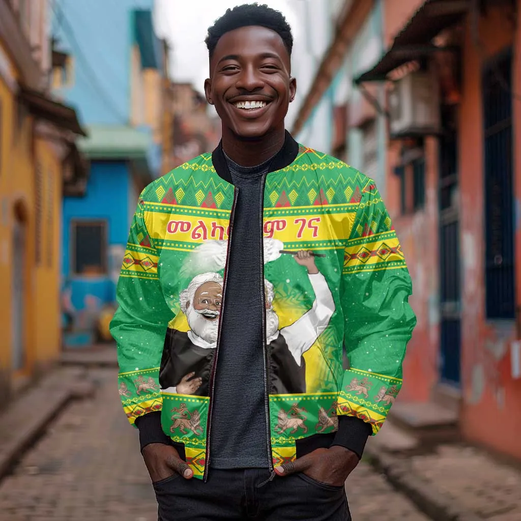 Afro Ethiopia Christmas Bomber Jacket Melkam Gena Yegena Abat LT05
