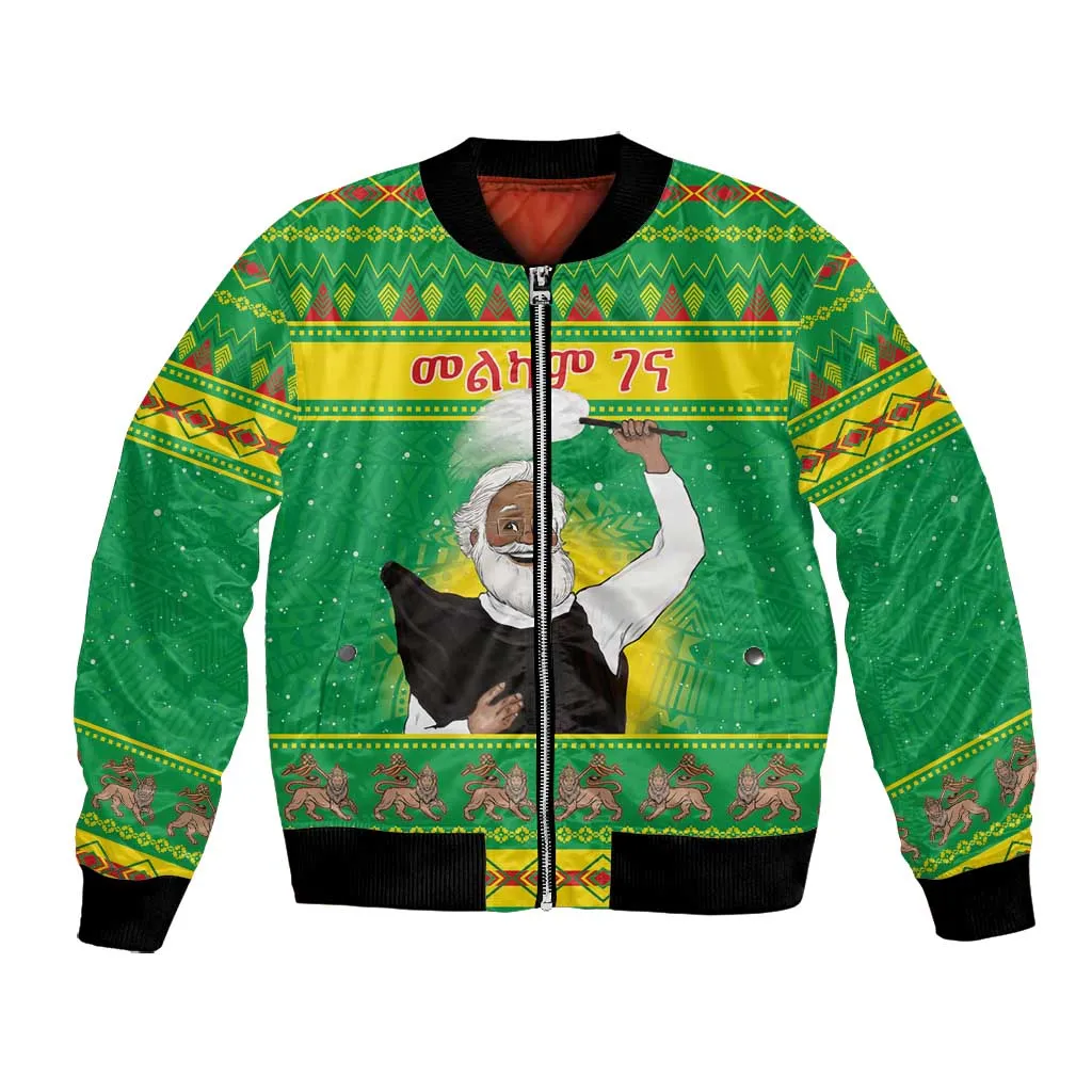 Afro Ethiopia Christmas Bomber Jacket Melkam Gena Yegena Abat LT05