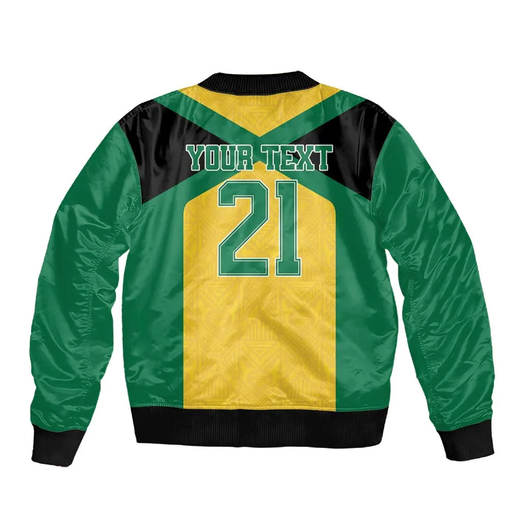 Afro-Jamaicans Football Custom Sleeve Zip Bomber Jacket Gold Ethnic Motifs LT9