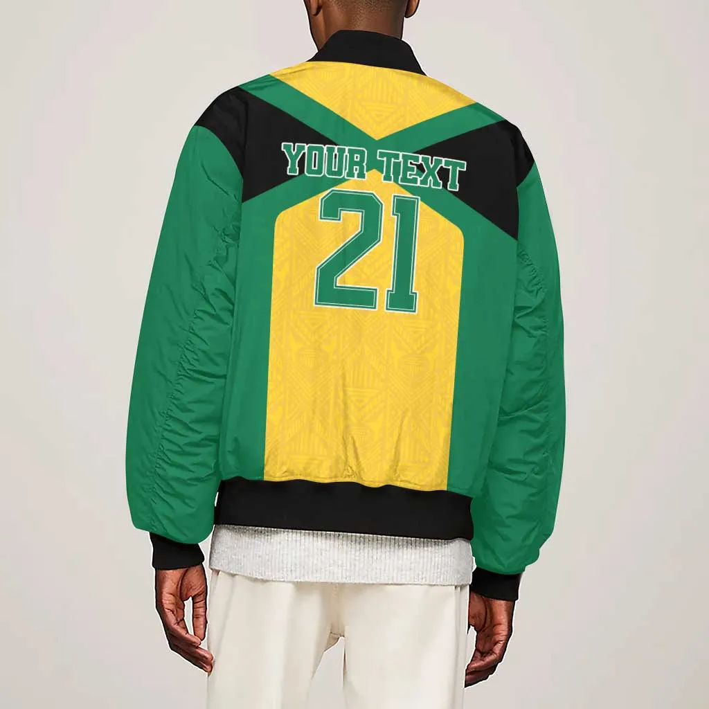 Afro-Jamaicans Football Custom Sleeve Zip Bomber Jacket Gold Ethnic Motifs LT9