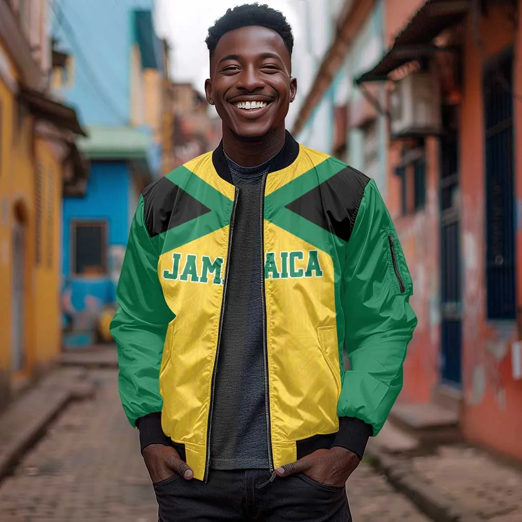 Afro-Jamaicans Football Custom Sleeve Zip Bomber Jacket Gold Ethnic Motifs LT9