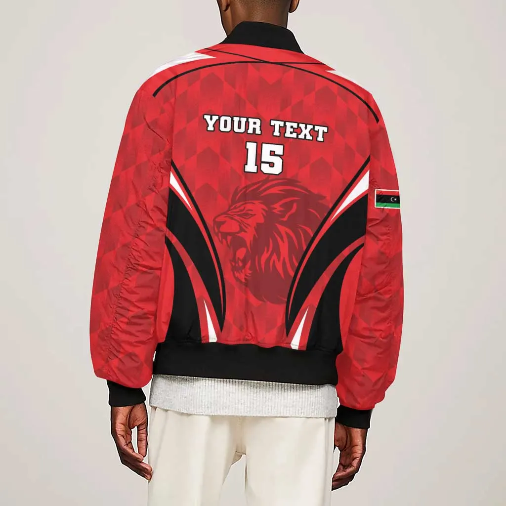 Afro Libya Football Custom Sleeve Zip Bomber Jacket Barbary Lion - Sporty Style LT15