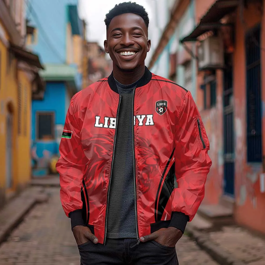 Afro Libya Football Custom Sleeve Zip Bomber Jacket Barbary Lion - Sporty Style LT15