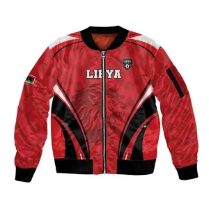 Afro Libya Football Custom Sleeve Zip Bomber Jacket Barbary Lion - Sporty Style LT15