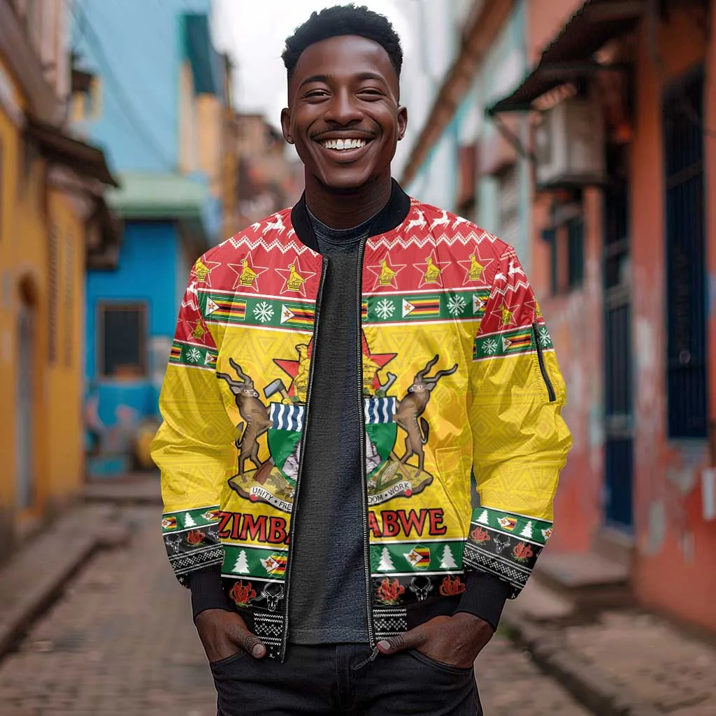 Afro Zimbabwe Christmas Sleeve Zip Bomber Jacket Coat Of Arms - African Pattern LT15