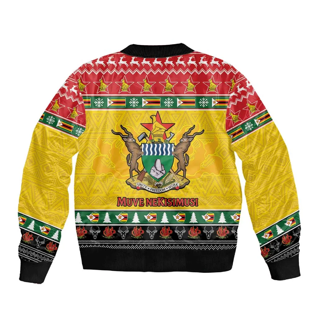 Afro Zimbabwe Christmas Sleeve Zip Bomber Jacket Coat Of Arms - African Pattern LT15