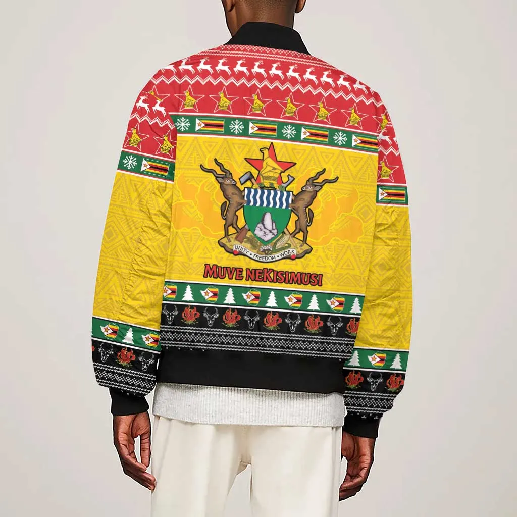 Afro Zimbabwe Christmas Sleeve Zip Bomber Jacket Coat Of Arms - African Pattern LT15