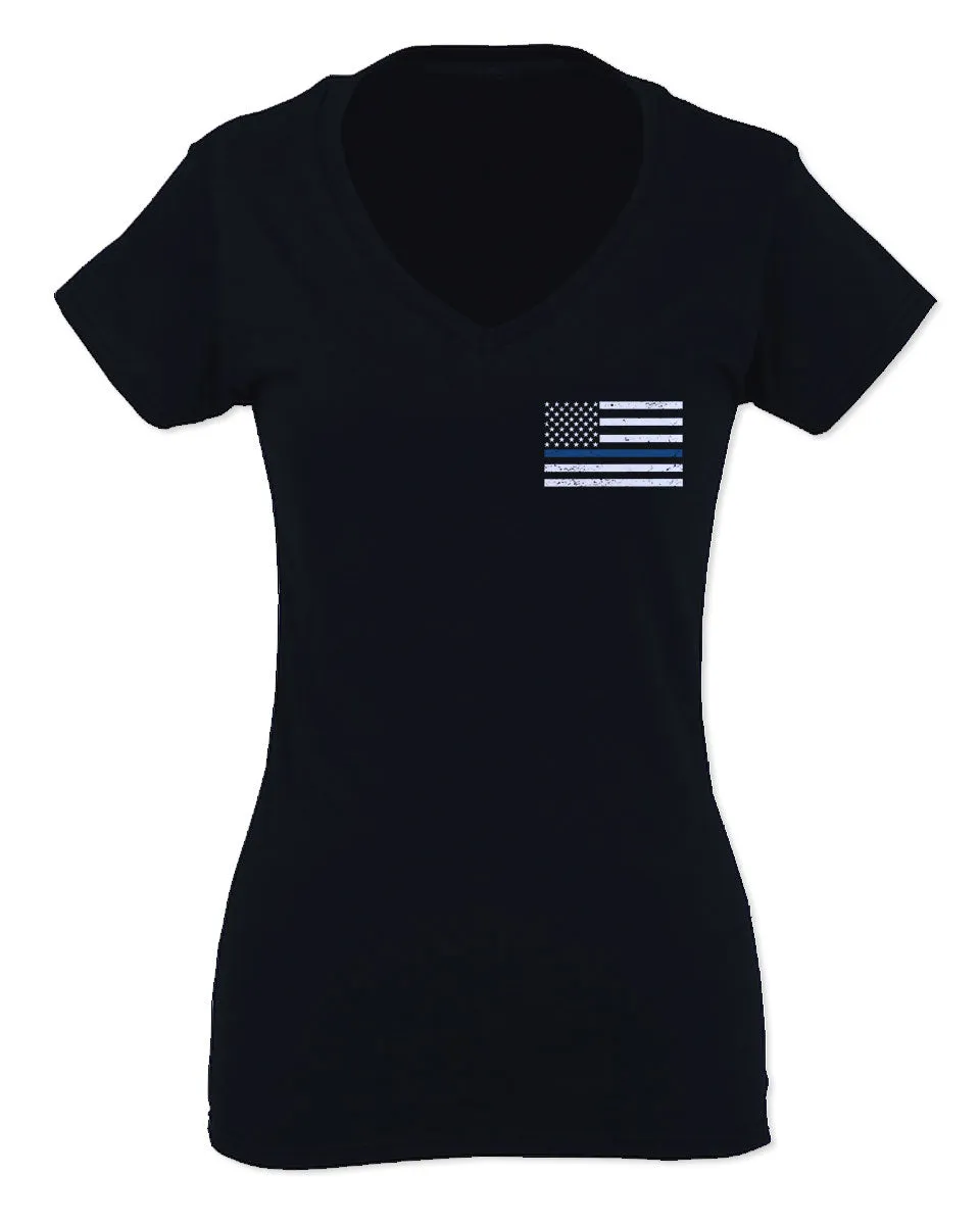 American Flag Thin Blue Line USA Police Support Lives Matter For Women V neck fitted T Shirt