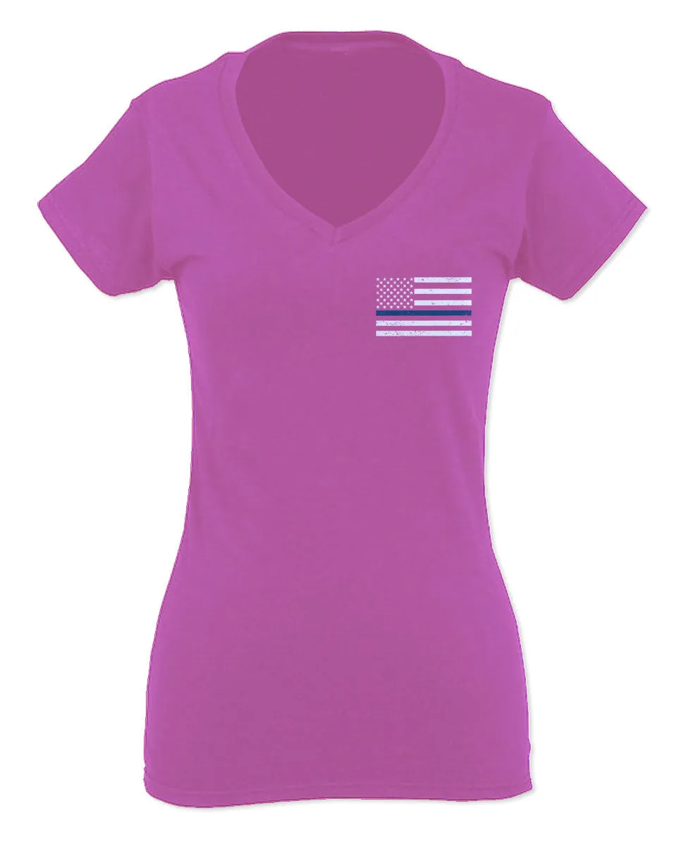 American Flag Thin Blue Line USA Police Support Lives Matter For Women V neck fitted T Shirt
