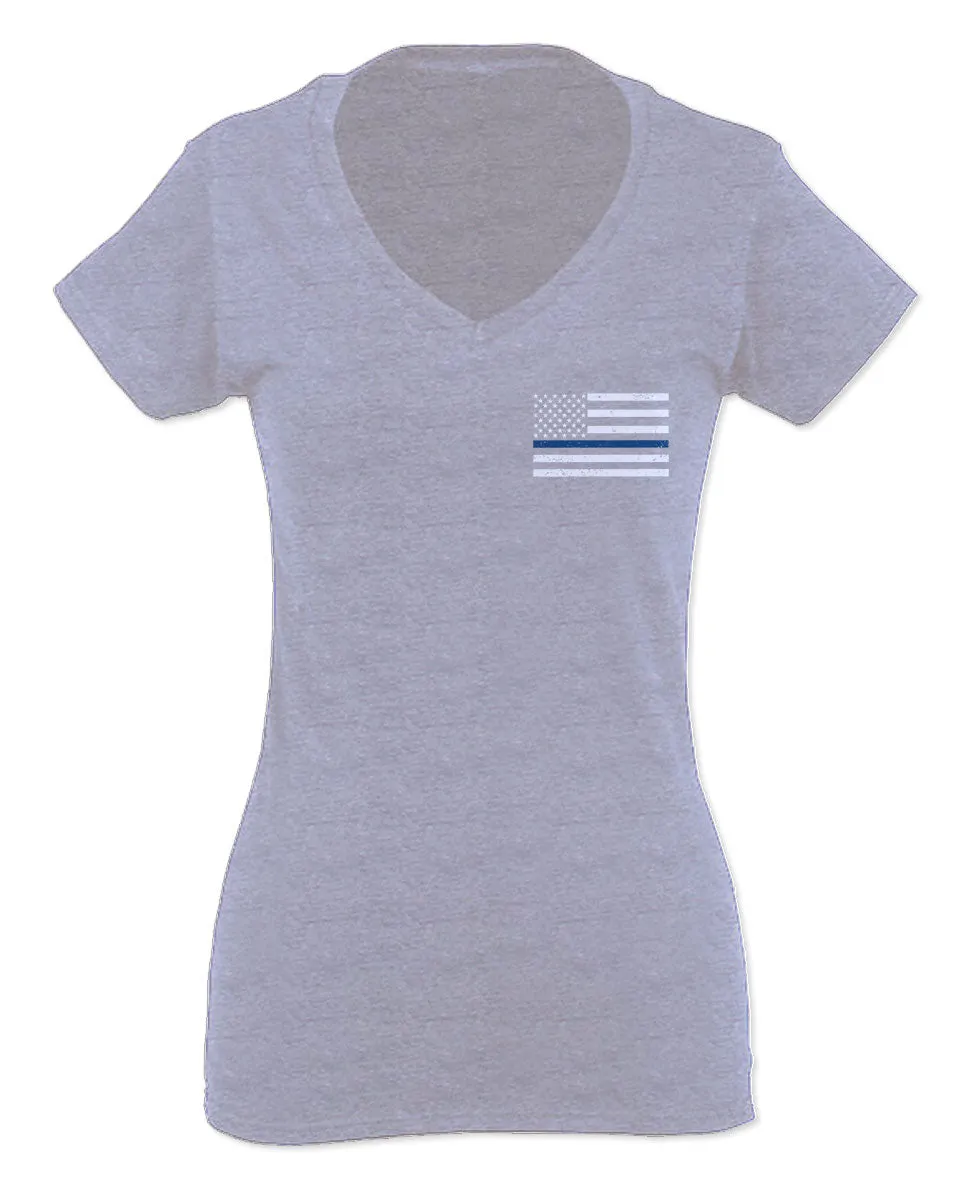 American Flag Thin Blue Line USA Police Support Lives Matter For Women V neck fitted T Shirt
