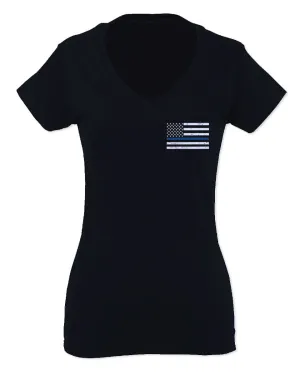 American Flag Thin Blue Line USA Police Support Lives Matter For Women V neck fitted T Shirt