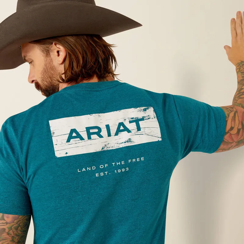 Ariat 10052036 MNS Stacks Tee Cyan Black Heather