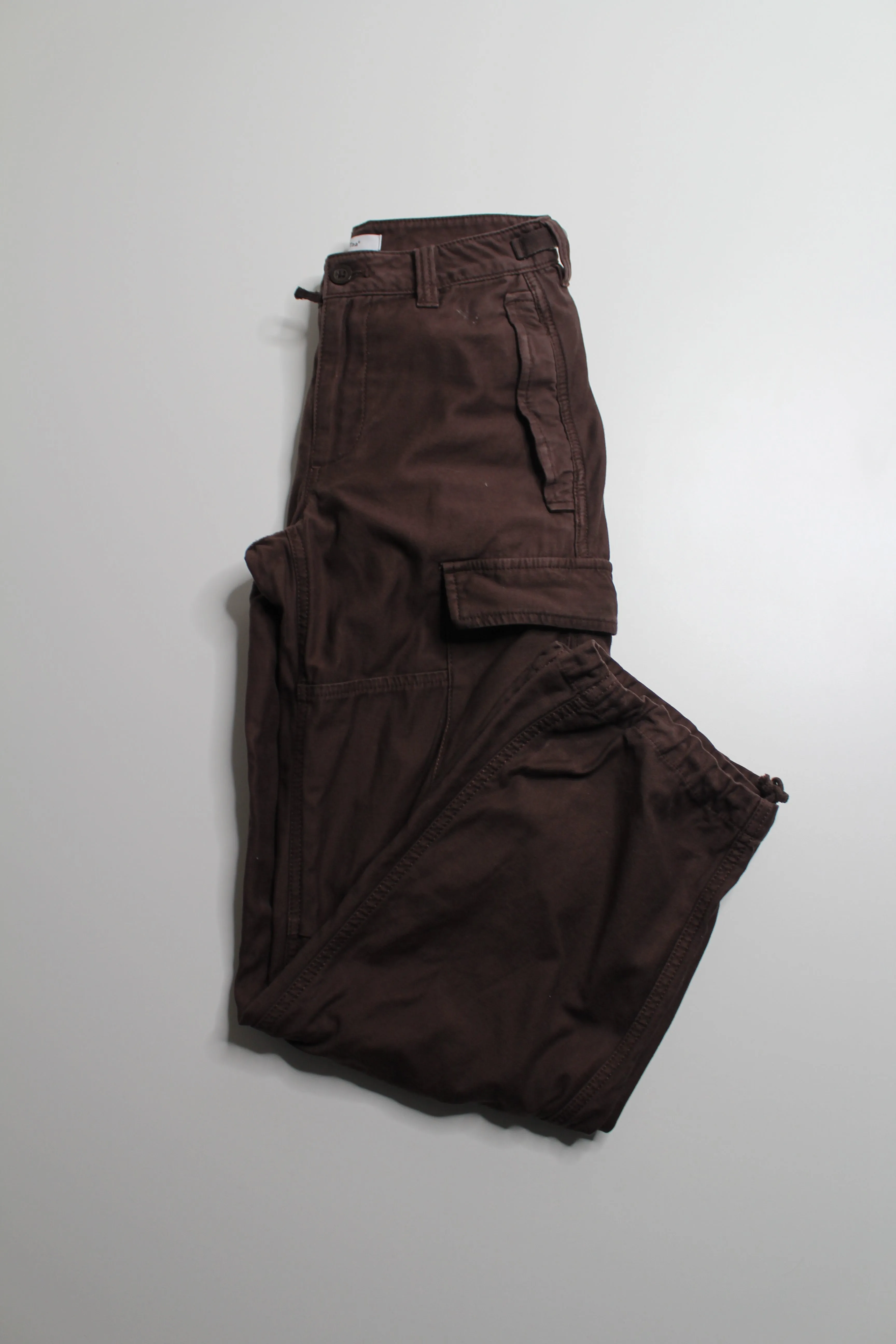 Aritzia TNA mocha brown wide leg drawstring bottom cargo pant, size 00 (size 23)