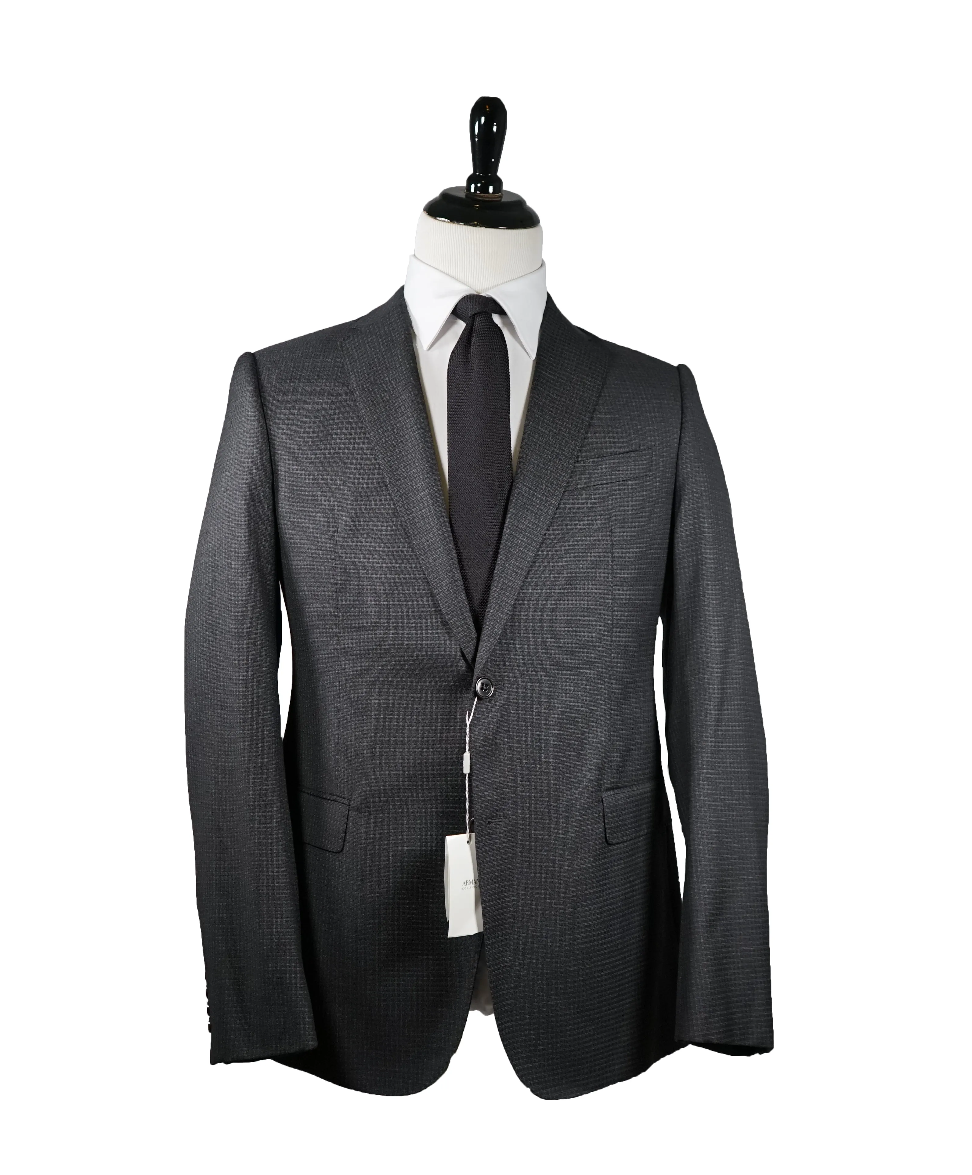 ARMANI COLLEZIONI - “M Line” Micro-Check Basket Weave Gray Suit - 40L