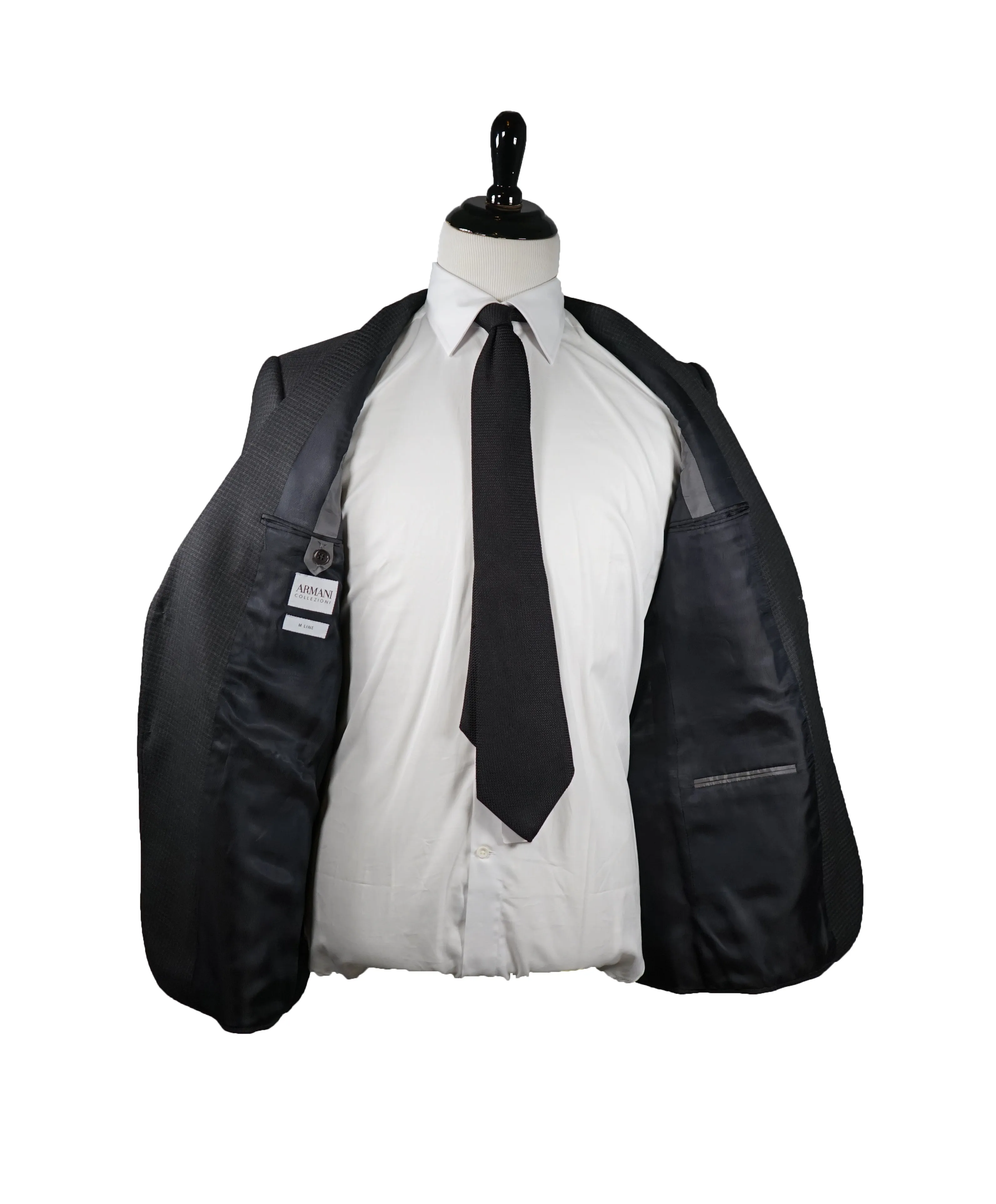ARMANI COLLEZIONI - “M Line” Micro-Check Basket Weave Gray Suit - 40L