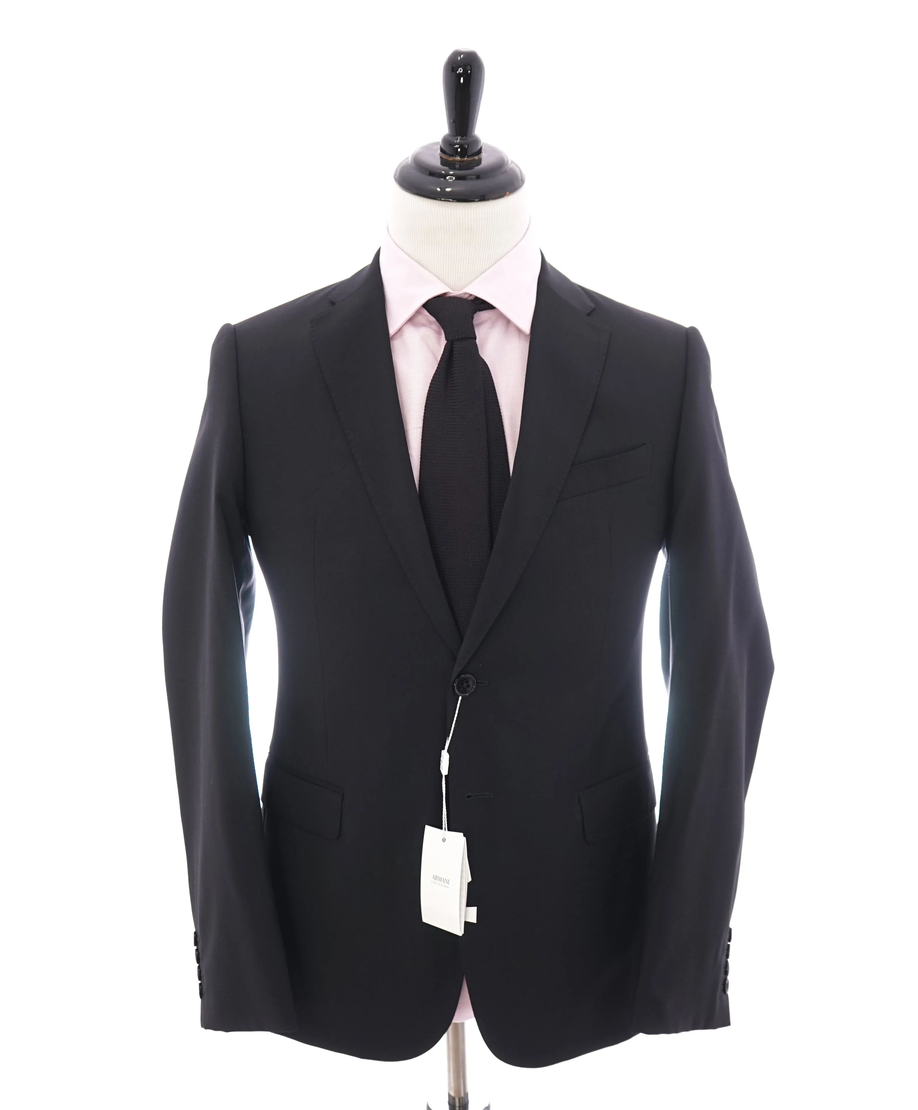 ARMANI COLLEZIONI -  "M Line" Slim Modern Black Notch Lapel Suit - 40R
