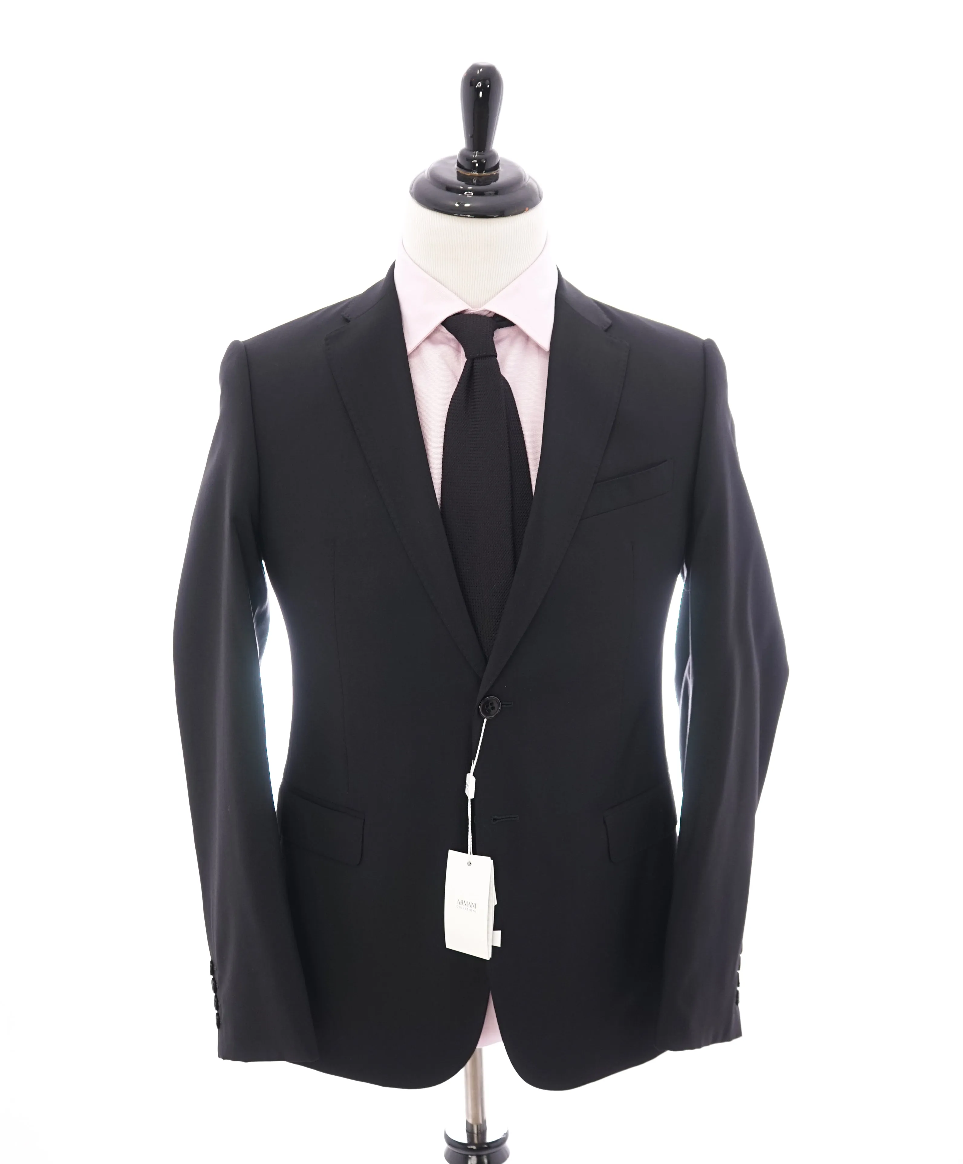 ARMANI COLLEZIONI -  "M Line" Slim Modern Black Notch Lapel Suit - 40R
