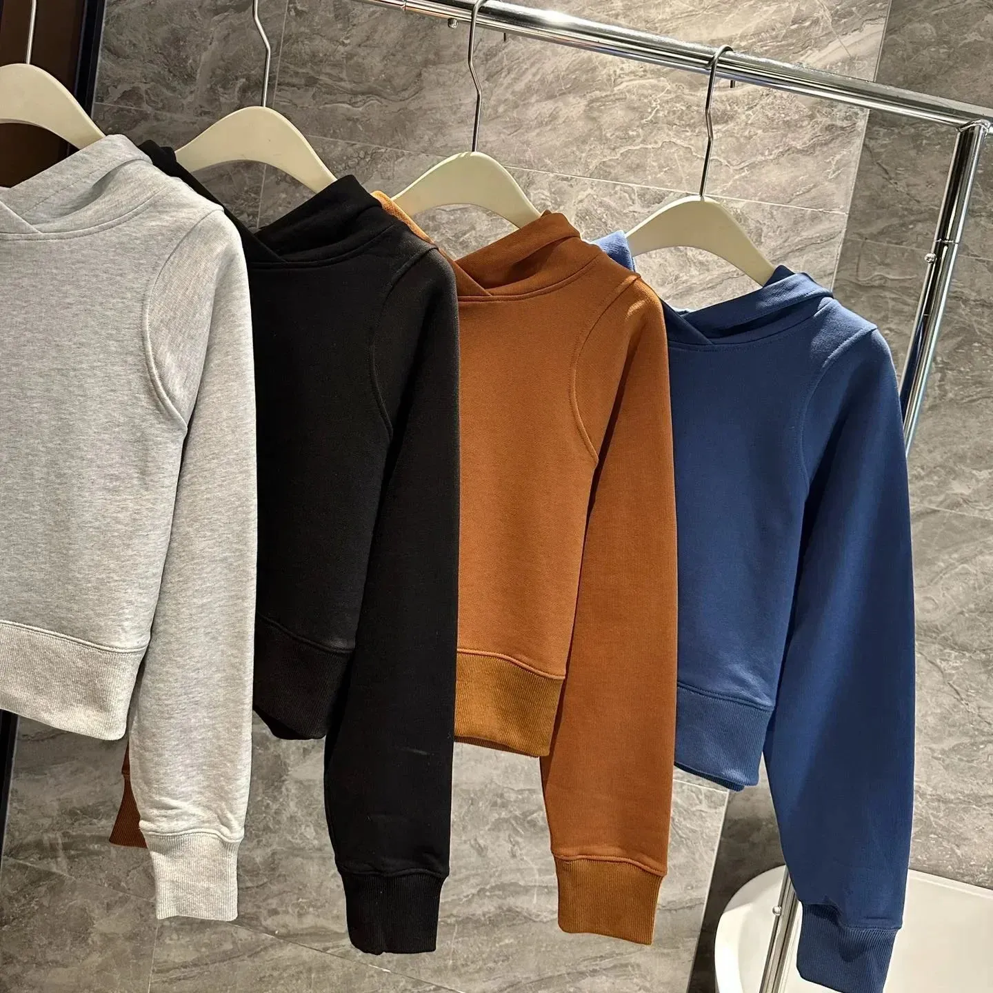 Autumn Spring Hooded Gym Wear Workout Long Sleeve Crop Tops Women Cotton Feel Hoodies Sport Fitness Running Pullover Sweatshirts