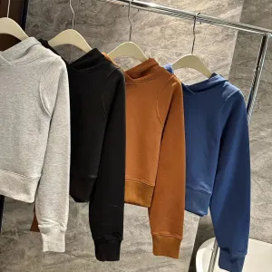 Autumn Spring Hooded Gym Wear Workout Long Sleeve Crop Tops Women Cotton Feel Hoodies Sport Fitness Running Pullover Sweatshirts