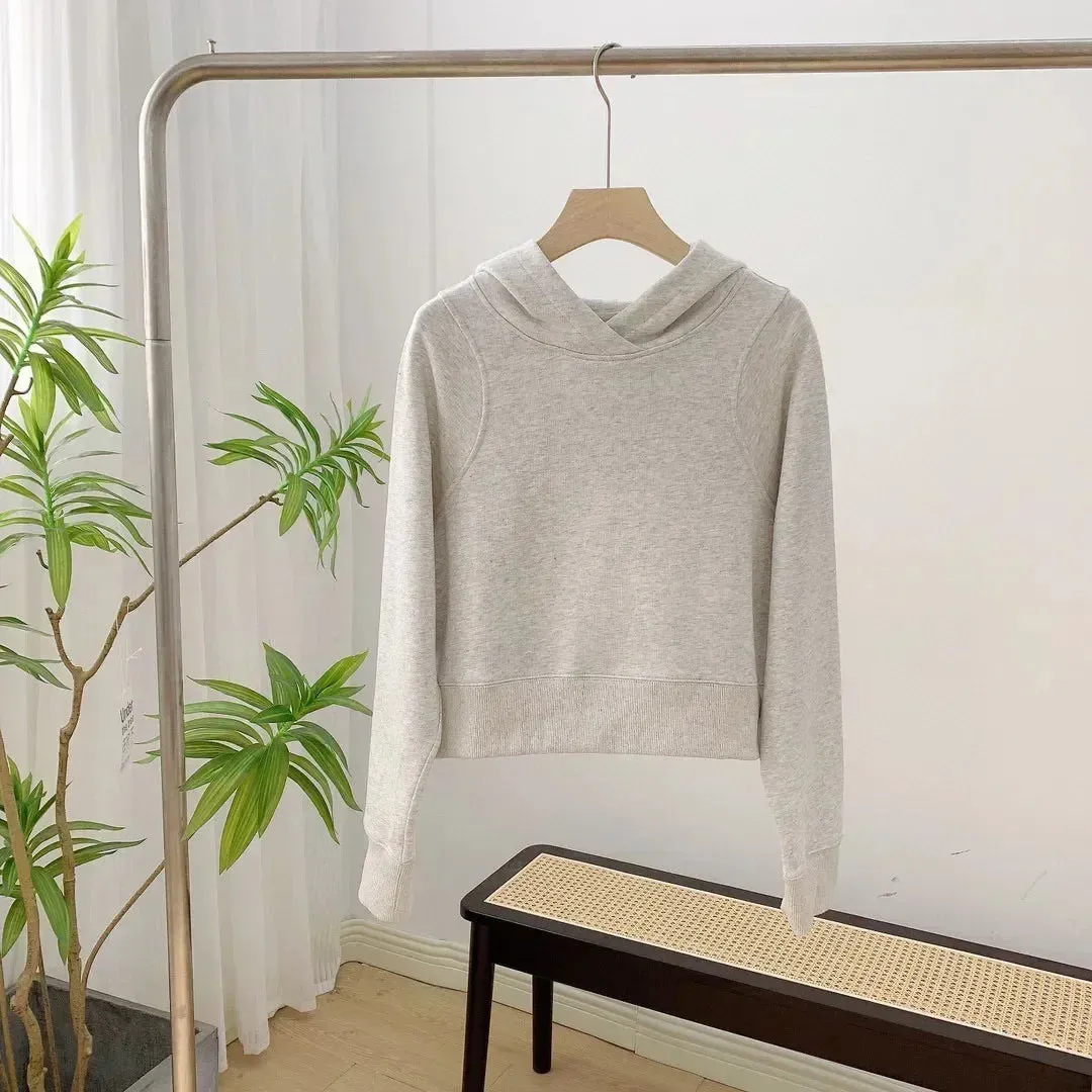 Autumn Spring Hooded Gym Wear Workout Long Sleeve Crop Tops Women Cotton Feel Hoodies Sport Fitness Running Pullover Sweatshirts