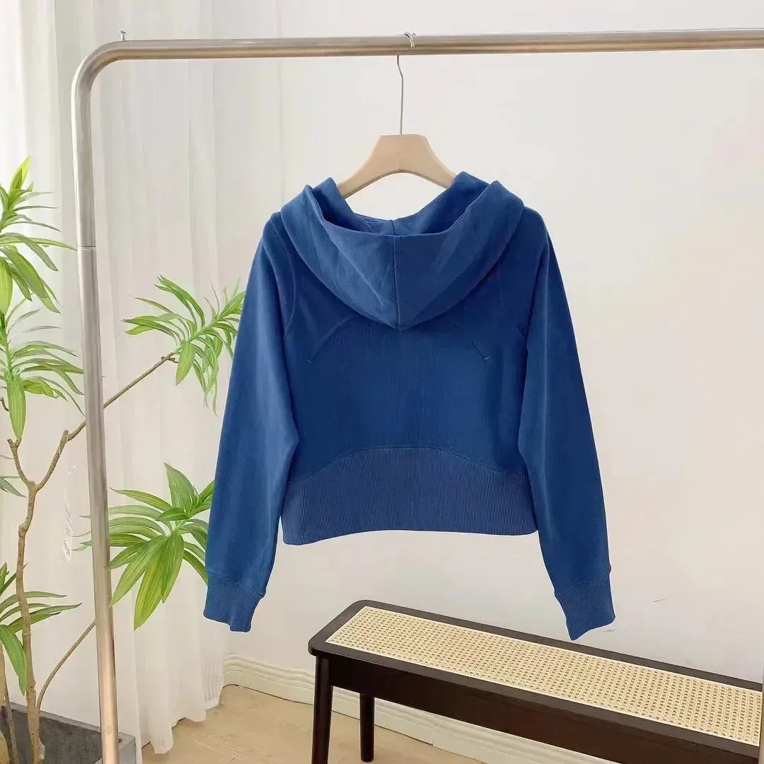 Autumn Spring Hooded Gym Wear Workout Long Sleeve Crop Tops Women Cotton Feel Hoodies Sport Fitness Running Pullover Sweatshirts