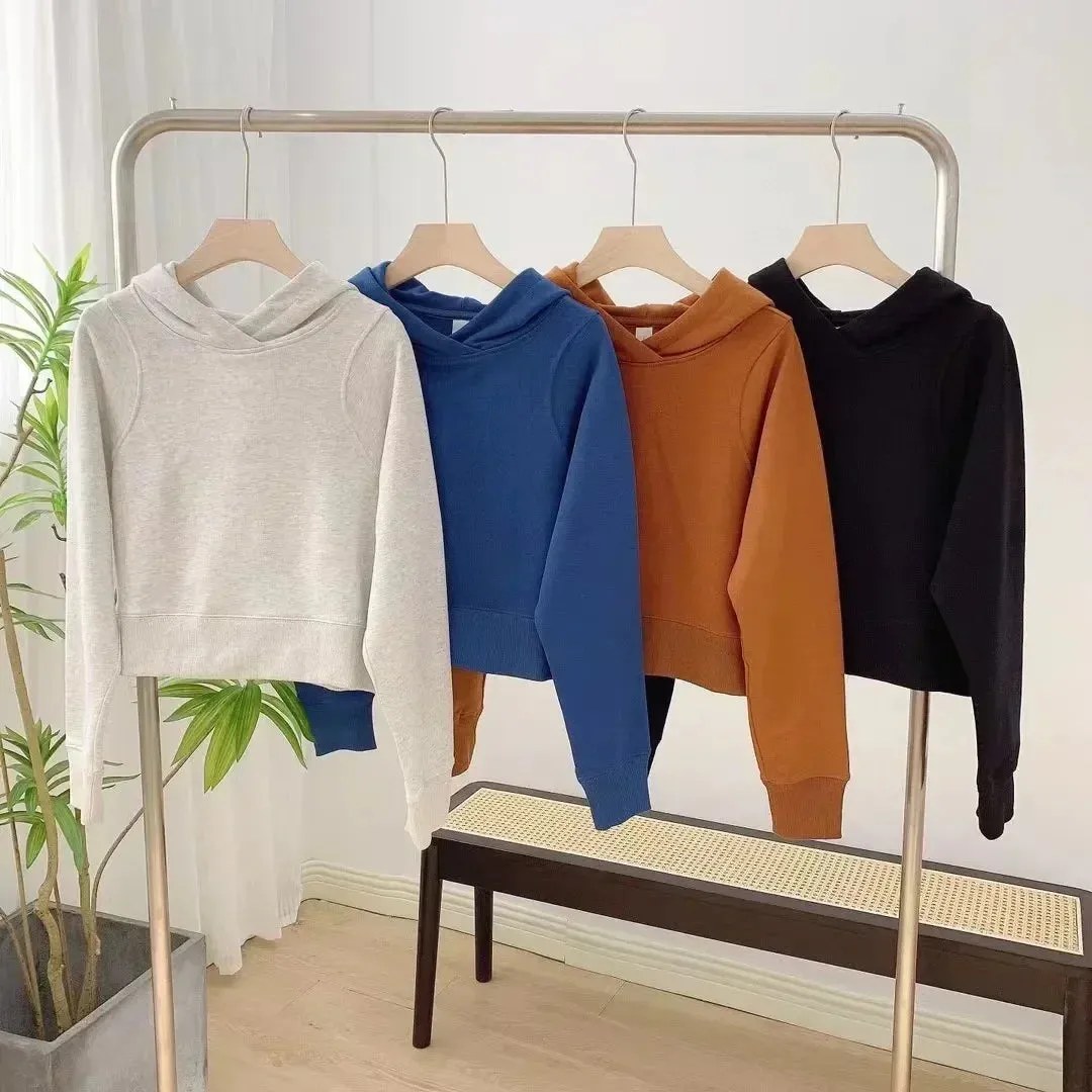 Autumn Spring Hooded Gym Wear Workout Long Sleeve Crop Tops Women Cotton Feel Hoodies Sport Fitness Running Pullover Sweatshirts