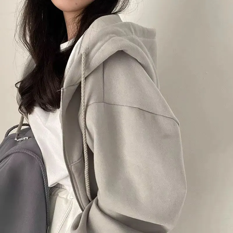 Autumn Winter Hooded Hoodies Women Casual Streetwear Zip up Sweatshirts Long Sleeve Jackets Harajuku Y2K Crop Tops Hood Shirt