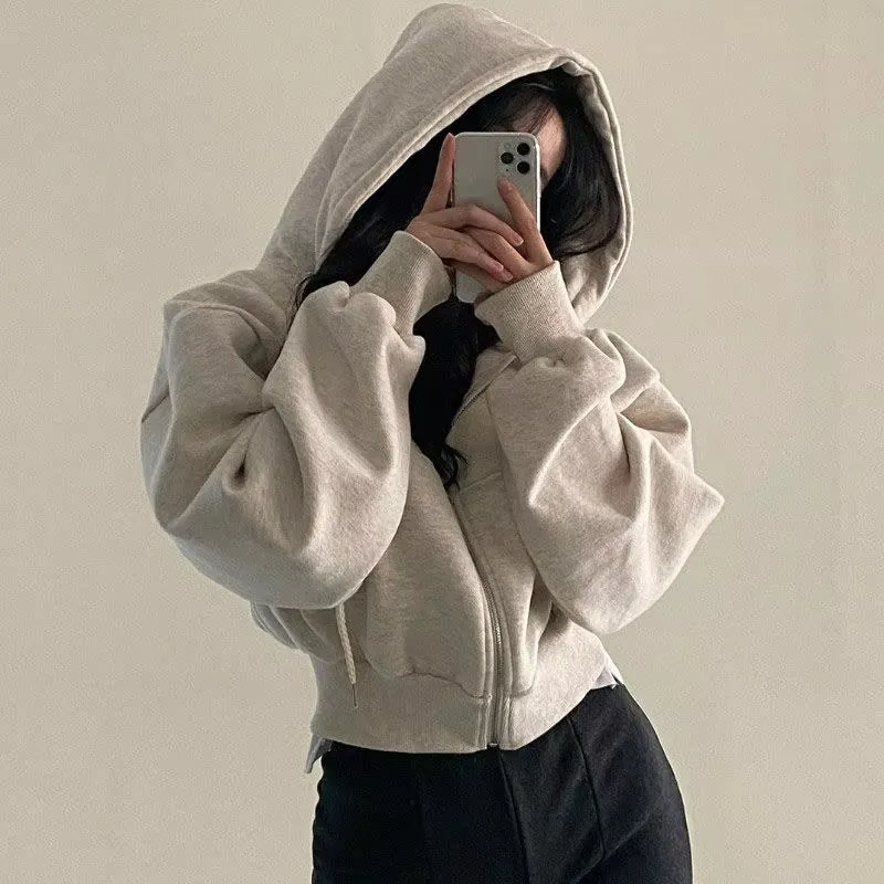 Autumn Winter Hooded Hoodies Women Casual Streetwear Zip up Sweatshirts Long Sleeve Jackets Harajuku Y2K Crop Tops Hood Shirt