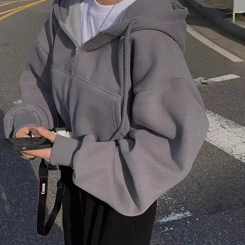 Autumn Winter Hooded Hoodies Women Casual Streetwear Zip up Sweatshirts Long Sleeve Jackets Harajuku Y2K Crop Tops Hood Shirt