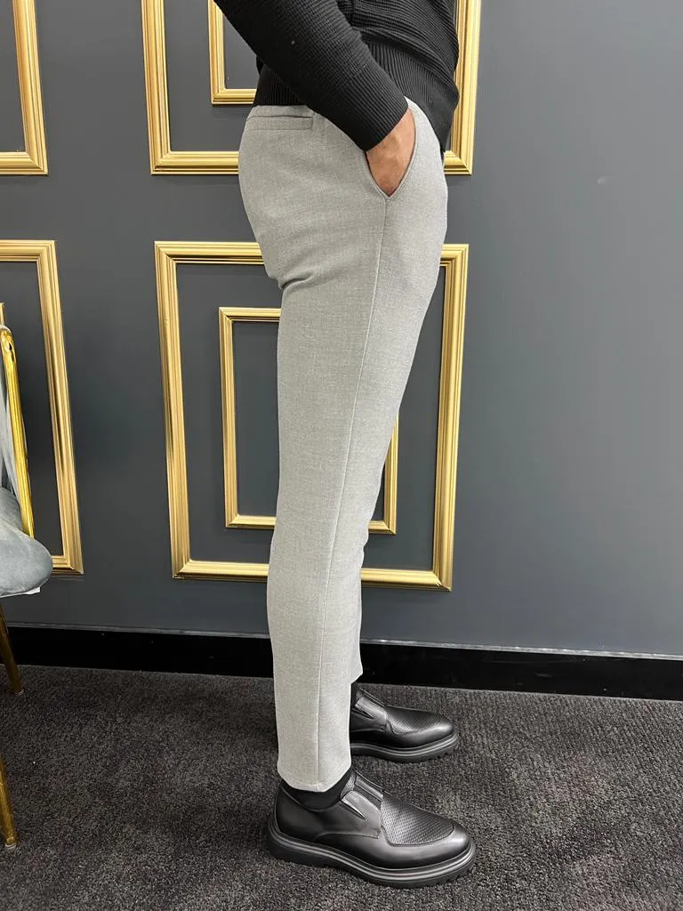 Avion Gray Slim Fit Laced Pants - Elevate Your Wardrobe