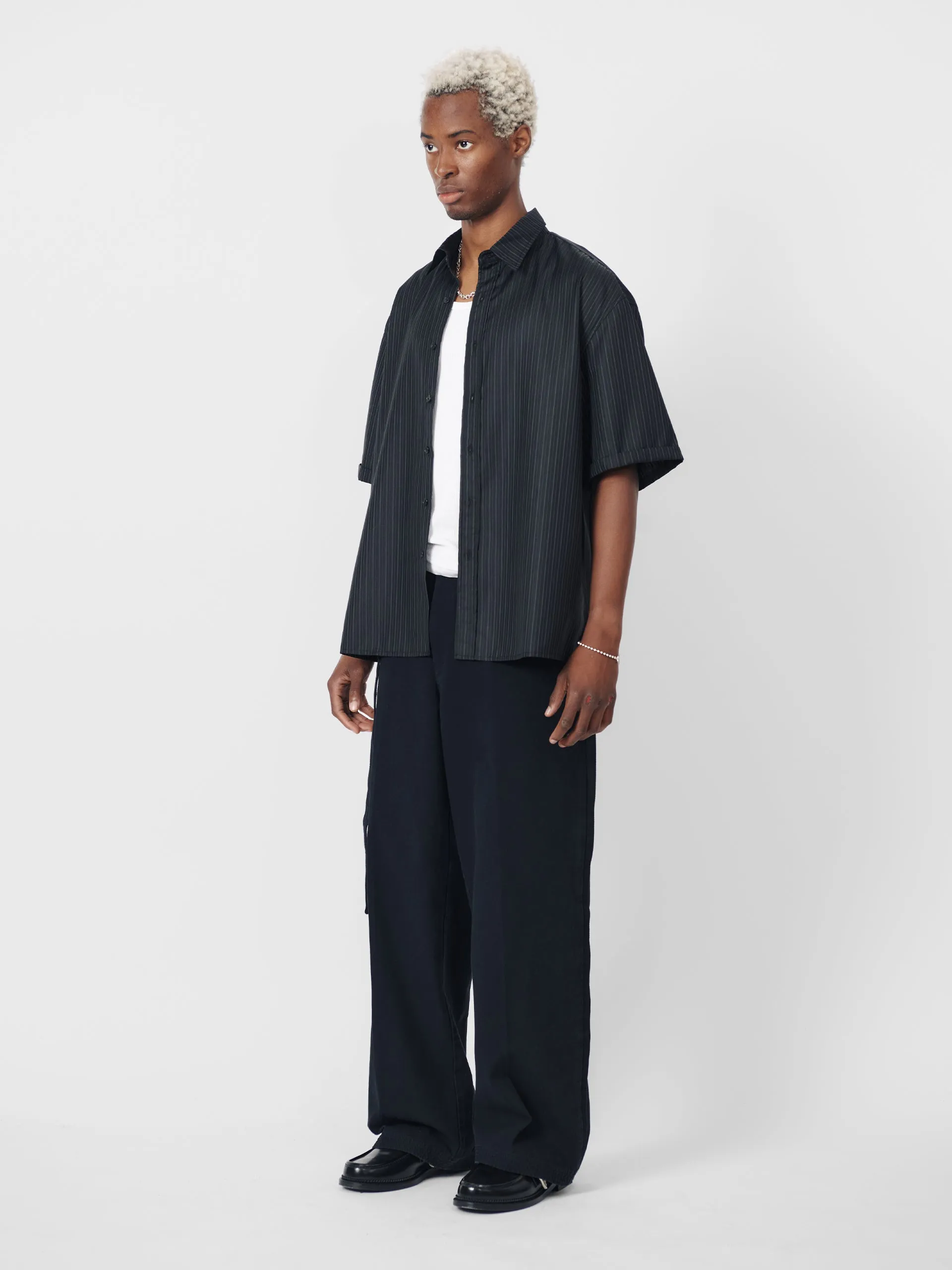 BEACH BRAINS Billy SS Shirt Dark Pinstripe