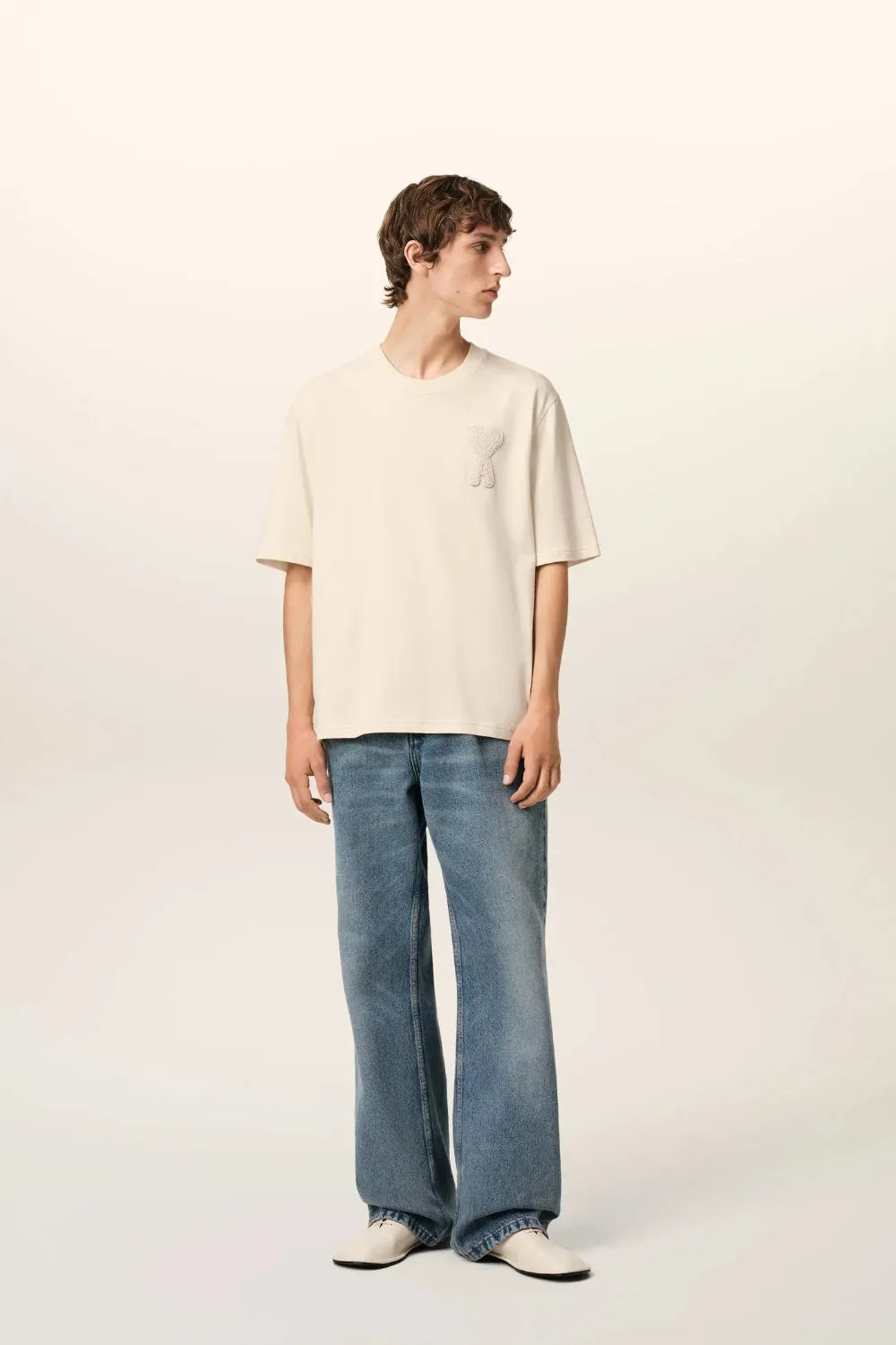 Beige Cotton Ami de Coeur Patch T-Shirt