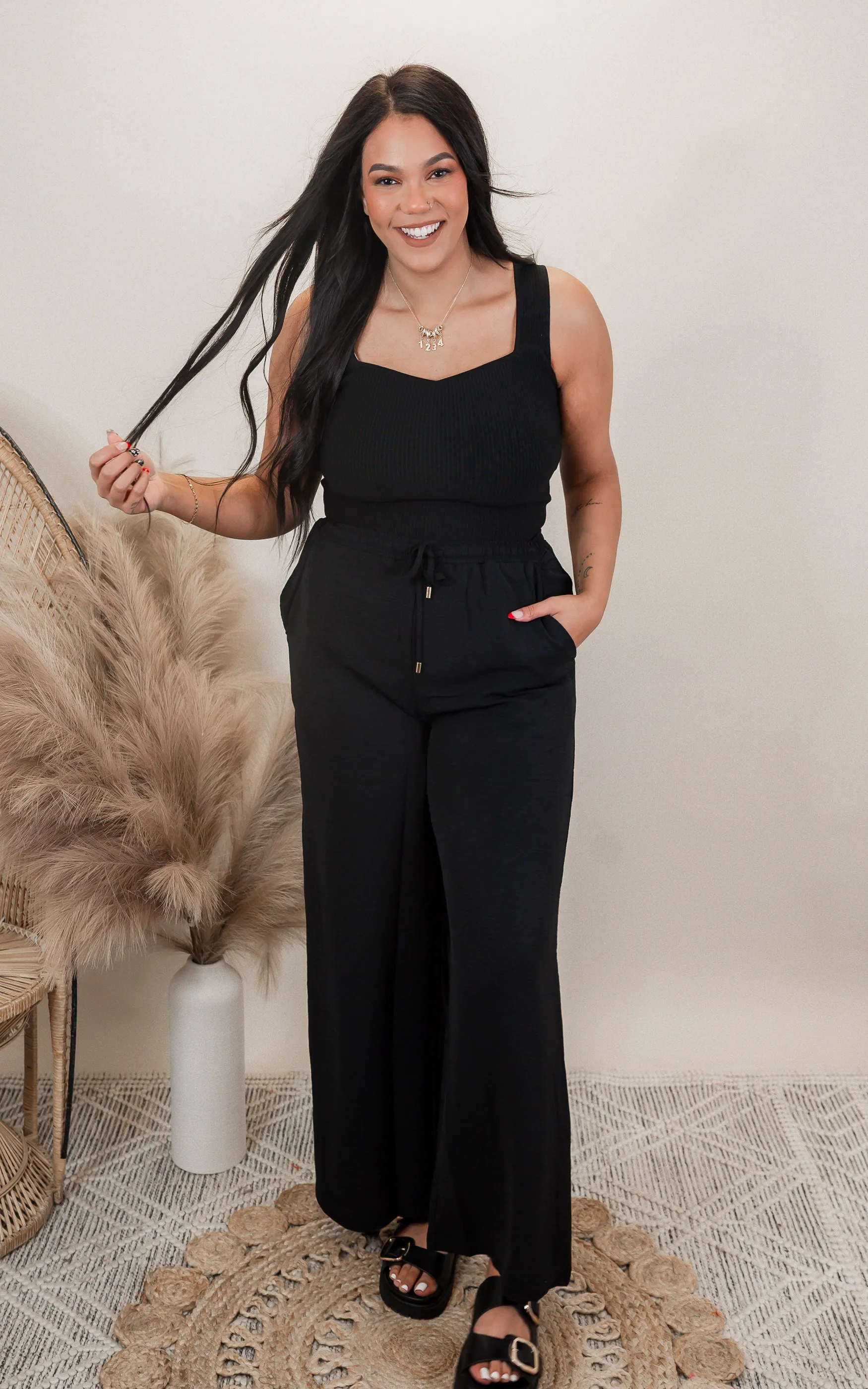Black Airy Drawstring Pants