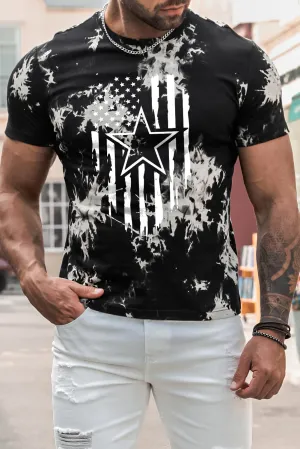 Black American Flag Star Tie Dyed Print Men's Graphic T-shirt