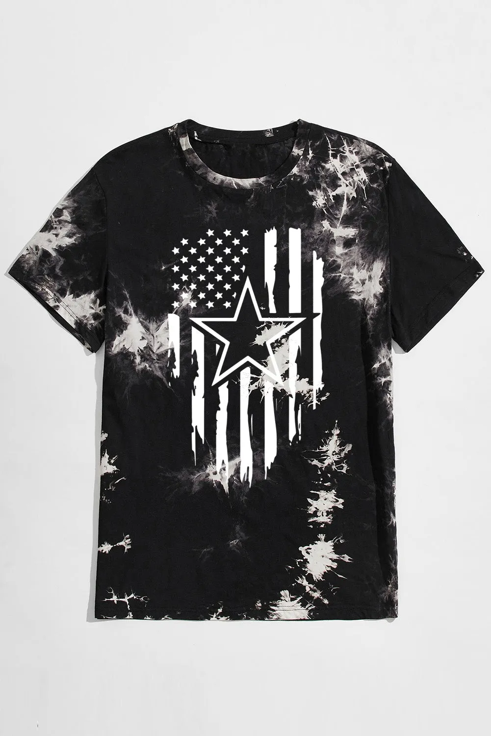 Black American Flag Star Tie Dyed Print Men's Graphic T-shirt