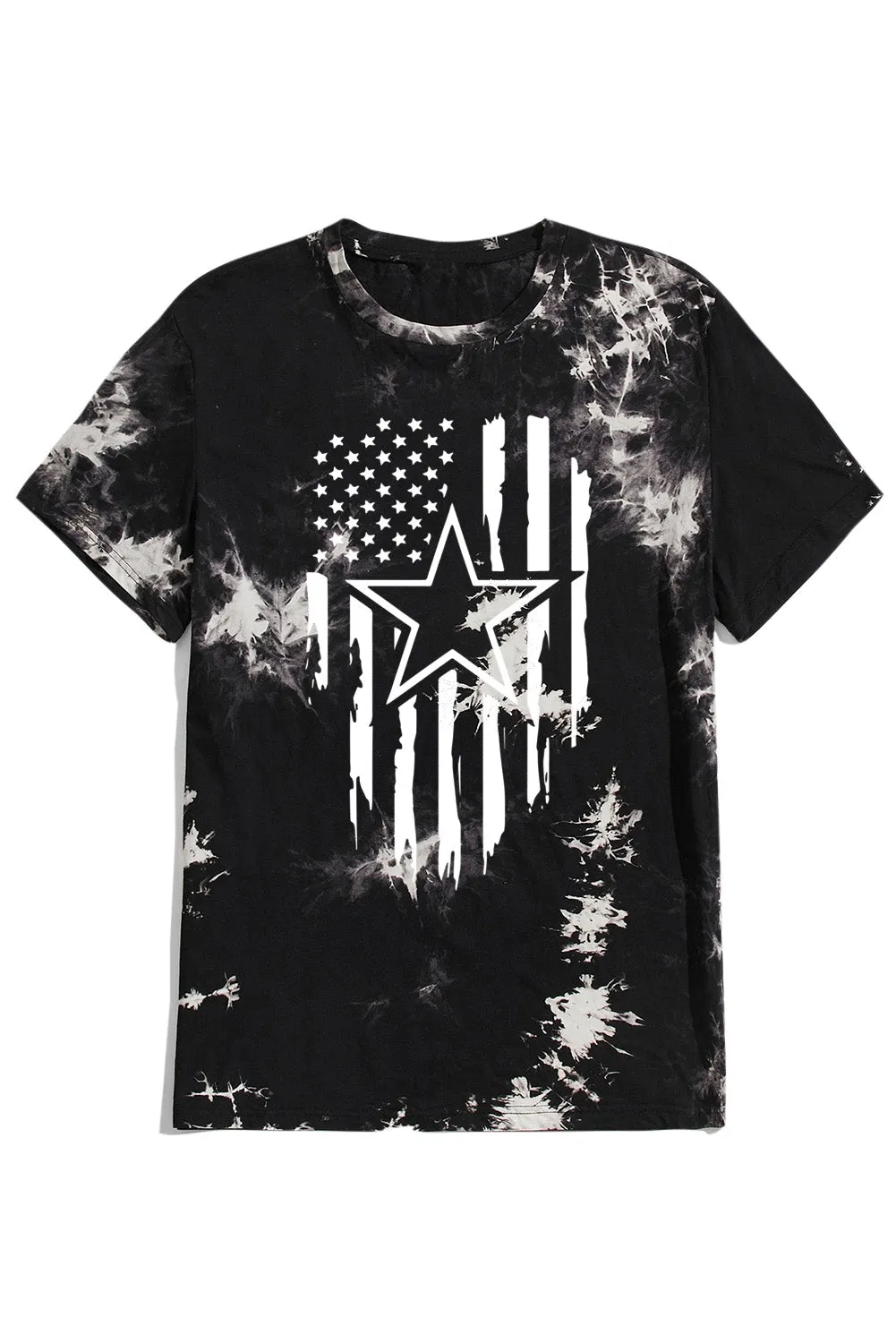 Black American Flag Star Tie Dyed Print Men's Graphic T-shirt