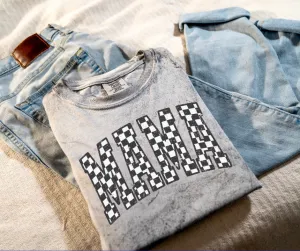Black Checkered Mama Grey Tie Dye Tee