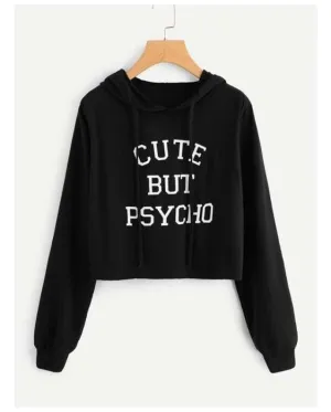 Black Cotton Crop Hoddie For Women