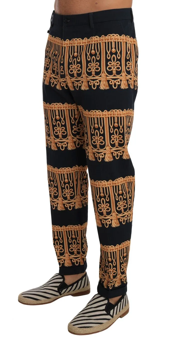 Black Gold Print Cotton Slim Pants