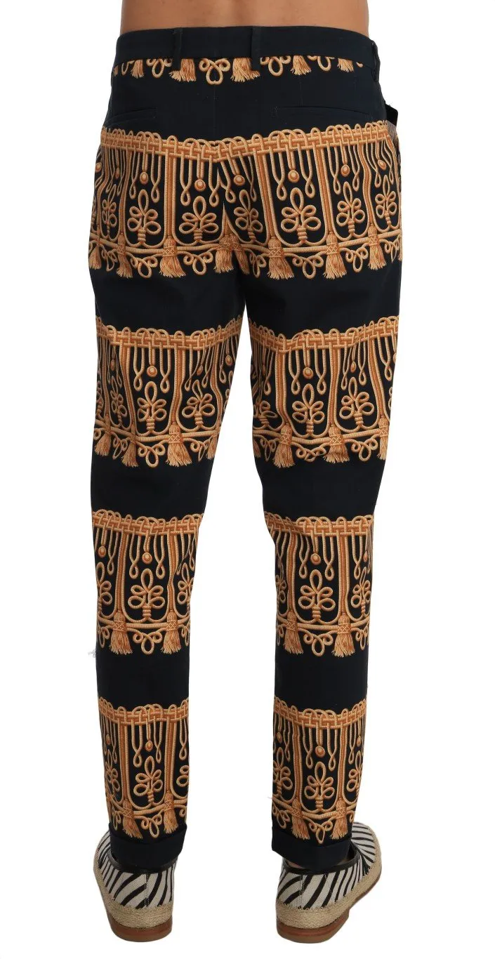 Black Gold Print Cotton Slim Pants